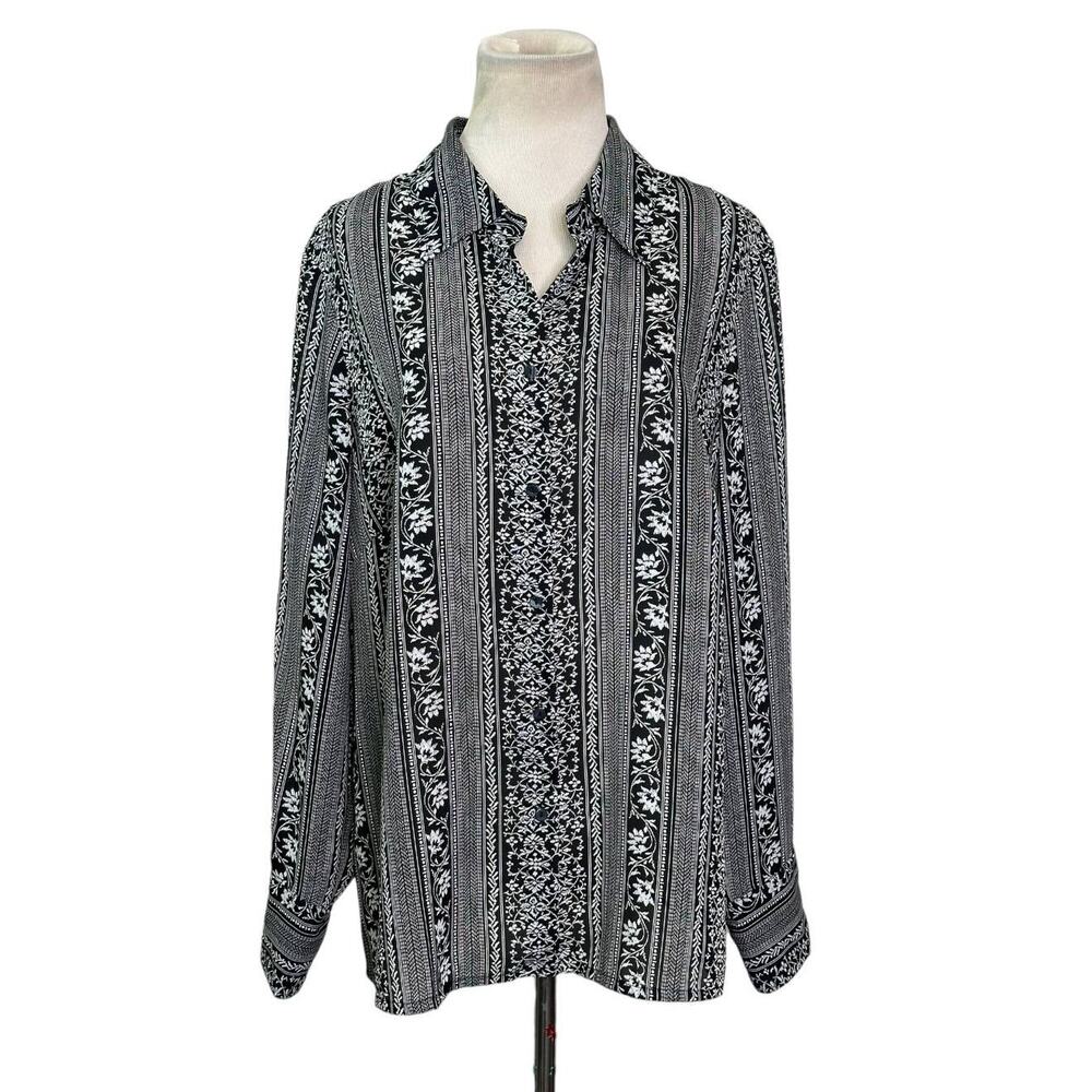 LANE BRYANT Black Printed Stripes Sheer Buttoned Shirt size 14/16